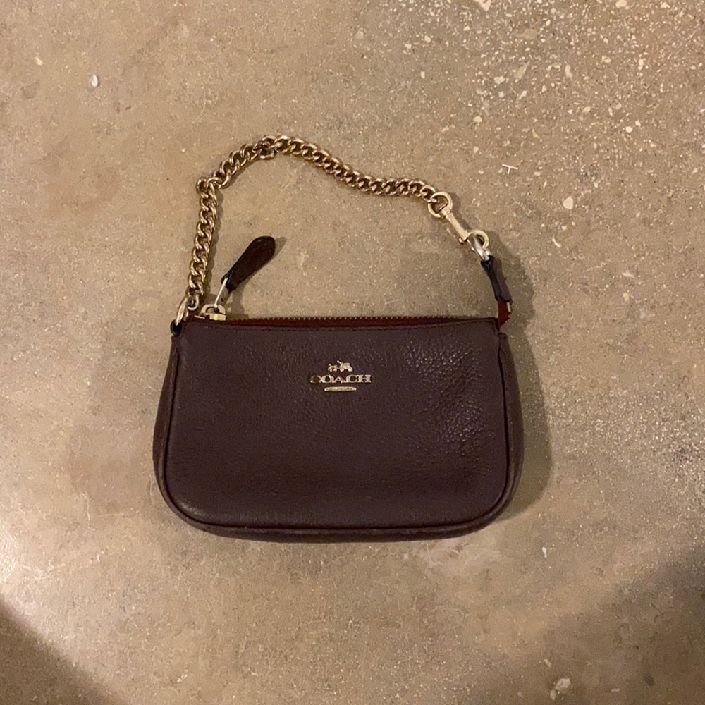 Coach Maroon Wristlet Gold Chain
